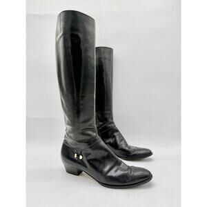 Salvatore Ferragamo Riding Boots Black Leather Women’s 10 AAAA Ultra Narrow